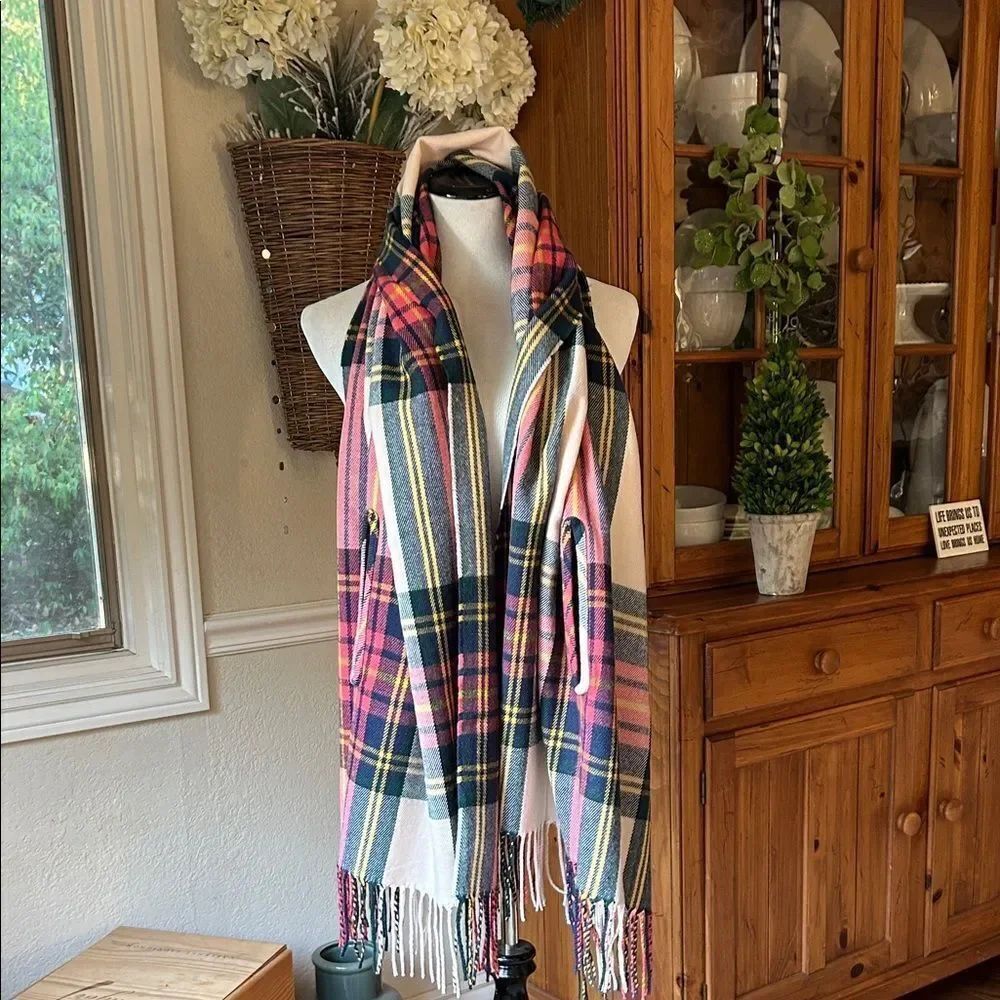 Plaid Multicolor Scarf Wrap With Arm Holes